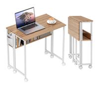 TEMU HOMCOM Escritorio Plegable con Ruedas y Estante Mesa Escritorio con Bolsillo de Almacenaje Mesa de Ordenador Portátil para Espacios Pequeños 80x50x75 cm Natural