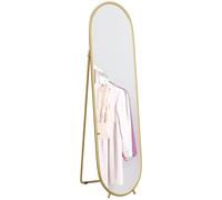 TEMU HOMCOM Espejo de Pie Cuerpo Ovalado 160x40 cm, Espejo de Cuerpo con Soporte, 2 Formas de Uso, y Apoyado, para Salón, Entrada, Dormitorio, Dorado