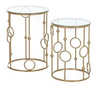 TEMU HOMCOM Juego de 2 mesas auxiliares redondas de estilo Art Deco, diseño de 41 y 36 cm, metal dorado, vidrio templado de 5 mm