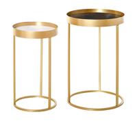 TEMU HOMCOM Juego de 2 Mesas de Cafe Moderno Set de 2 Mesas de Apilables Estructura de Metal Dorado 39x63 cm y 30, 8x56 cm Encimera Negro y
