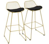 TEMU HOMCOM Juego de 2 Taburetes Altos de Cocina Moderno Taburetes de Cojn de Terciopelo Respaldo y Reposapiés Carga 120 kg 46, 5x48x93 cm Dorado