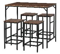 TEMU HOMCOM Juego de Mesa y Taburetes de Bar, Mesa de Cocina con 4 Taburetes Industrial, con Reposapiés, de , para Espacios Reducidos, Comedor, Salón, Marrón