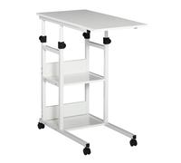 TEMU HOMCOM Mesa Auxiliar con Ruedas 80x40 cm Mesa para Sofa de C Ajustable 3 Niveles de 72-82 cm de Metal para Salon Cocina