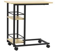 TEMU HOMCOM Mesa Auxiliar con Ruedas Mesa Lateral de C para Sofa Cama con 2 Estantes y Frenos para Dormitorio Salon Estilo Moderno 60x34, 5x64, 5 cm Natural