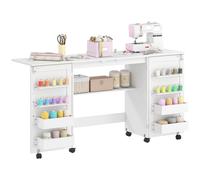 TEMU HOMCOM Mesa de Costura Plegable con Mueble para Máquina de Coser con 20 para Hilos 4 Compartimentos Estante Armario de Costura para Estudio Salón Dormitorio