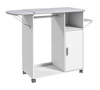 TEMU HOMCOM Mueble de Planchar de Madera Mueble de Planchado Tabla de Planchar Plegable con Ruedas Barra para Colgar Ropa Estante Abierto Estantes Ajustables para Sala Dormitorio 127x42,5x99 cm
