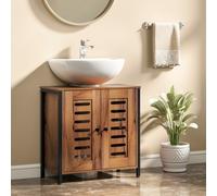TEMU HOMCOM Mueble Lavabo, Mueble de Baño Industrial, de Lamas con Cierre Magnético, Estante Ajustable, para Lavabos sin Pedestal, 60x30x60 cm, Marrón