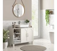 TEMU HOMCOM Mueble Lavabo Mueble de Lavabo con Pie Mueble de Baño Moderno con y Estantes Ajustables 90x30x63 cm Crema