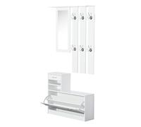 TEMU HOMCOM Recibidor de Entrada con Espejo Perchero y Zapatero Mueble de Recibidor de 2 Piezas con 6 Ganchos Estantes y Cajón Abatible para Pasillo