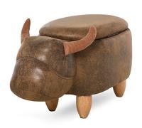 TEMU HOMCOM Taburete de cuero de vaca - Pouf de cuero de vaca - Baúl de almacenamiento con patas de madera de y acabado de cuero sintético, de cuero envejecido, color marrón