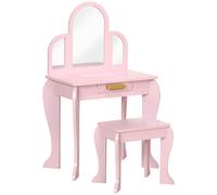 TEMU HOMCOM Tocador para Niña con Espejo y Taburete Tocador de Maquillaje para Niña de 3 a 6 Años Tocador Infantil de Madera con Cajon Rosa