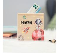 TEMU Hucha de madera personalizada con tema de astronauta y , de colección de monedas con personalizado, hucha decorativa, regalo de de dinero, regalos de