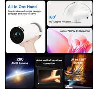 TEMU HY300Pro+ Mini Proyector Portátil 1080P Soporte Decodificación Nativa 720P 11.0 Wi-Fi6 Dual Banda Rotación 180° para Cine al