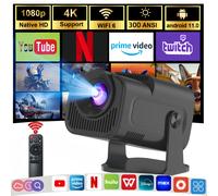 TEMU HY320 Mini Proyector Ultra HD, con 11.0, WiFi 6 de banda, Resolución Nativa 1080P/Compatible con 4K, Soporte Ajustable 180°, Ideal para Camping, Oficina, Juegos y Cine en Casa
