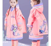 TEMU Impermeable Rosa para Niñas con Estampado de , Material EVA, con Bolsillos, Capucha Grande, Cierre de Cremallera y Botones, Estilo Mochila, para Días de Lluvia, Camping y Ciclismo, 1