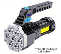 TEMU individual de linterna LED de capacidad, con un diseño potente recargable por USB, ideal para uso en exteriores con batería incorporada y tecnología COB.