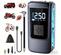 TEMU Inflador de Neumáticos, Compresor Portátil - Bomba Eléctrica Recargable 2000mAh*2 con Manómetro y Linterna LED, 150PSI para Autos, SUVs, Motocicletas, Bicicletas e Inflado de Balones