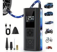 TEMU Inflador de neumáticos portátil con manómetro, inflado 3x más rápido | Diseño moderno | Superficie metálica, bomba de aire para coches, bicicletas y motos, adecuado para globos