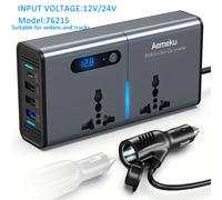 TEMU Inversor de corriente para coche de 200W compatible con 12V/24V, enchufe universal de 220V, convertidor USB de carga rápida PD adecuado para coches, camiones y barcos, sin batería