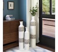 TEMU Jarrones de Piso Altos Jarrones Blancos - Juego de 3 Jarrones Grandes de Metal Extra Grandes para Decoración del Hogar Sala Decorativa Vintage para de Pampas Plumas Flores Secas