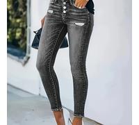 TEMU Jeans ajustados de mujer de , elásticos, con un solo botón y un desgastado, con de ondas de agua, y , denim elástico decorativo, que un estilo y elegante, moderno y versátil con un corte ajustado