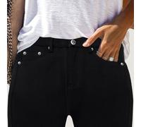 TEMU Jeans ajustados negros de para mujer, de talle y elásticos, con detalles de botones metálicos - Corte holgado casual, comodidad para todas , bolsillos y pasadores para cinturón