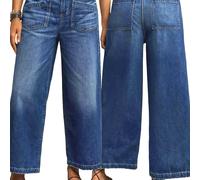 TEMU Jeans Azul Clásicos para Mujer M1140 - Pantalones de Mezclilla de Elasticidad, Corte y Ancho con Botas, Cintura Media y Botón en la Entrepierna Estilo Retro Vintage Casual Elegante