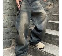 TEMU Jeans de Corte Ancho para Hombre - Estilo Deportivo Casual, Mezclilla No Elástica Lavable en Máquina con , Comodidad Todo- para casual, Pantalones de Ocio | Diseño de Bolsillos