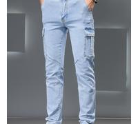 TEMU Jeans de Denim Elásticos para Hombre - Nueva Colección /Otoño 2025, , Duraderos y Cómodos, Pantalones Skinny Ajustados Japonés en Caramelo, Ideales para Uso Casual al