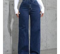 TEMU Jeans de mezclilla de tiro y pierna - Jeans de tiro elásticos y deslavados azul para mujer, casual con silueta S, M, L, XL, XXL