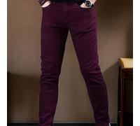 TEMU Jeans elásticos de corte ajustado para hombre, diseño fácil, con técnicas, color vino, para todas