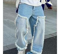 TEMU Jeans funcionales con temática festiva y detalles originales en los bordes