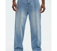 TEMU Jeans rectos casuales para hombre | Ajuste holgado, elásticos medios, color azul sólido con detalles de botones, para todas