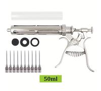 TEMU Jeringa Semiautomática + 10 Agujas, Jeringa Ajustable para Vacunar Cerdos, y Ovejas