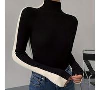 TEMU Jersey de cuello de bloque de color para mujer, larga, punto de de dos , moda para otoño/invierno, material de nailon, sólido, cuello de tripulación