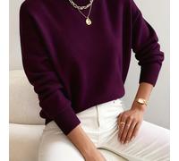 TEMU jersey de cuello para mujer, de color liso, fácil y elegante, top versátil y favorecedor para mujer