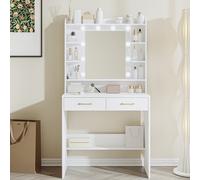 TEMU Jewelry cabinet,Tocador de Maquillaje, con Espejo y luz LED, Estilo Moderno, Estación de Maquillaje con Estantes Abiertos y 2 Cajones, para Dormitorio, Salón, 40 x 80 x 149cm,