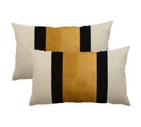 TEMU JIEYOUMI Juego de 2 Fundas de Cojín Lumbares de Patchwork Negro con Rayas, de Cojín y Neutral Oblonga para Sofá, Dormitorio, y Decoración del Hogar 12x20 Pulgadas