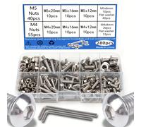 TEMU Juego combinado de 280 de cabeza hexagonal de acero inoxidable - Cabezal (Tornillo) M4, (Tuercas) M5, Cabezal hexagonal - Tornillos de cabeza redonda - arandelas y llave