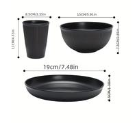 TEMU Juego Completo de Platos, Tazones y Vasos Avanzados de PP Negro, Uso Doméstico, de Cena, de Sopa, Vaso, Juego de Vajilla Adecuado para Reuniones Familiares, Hoteles, Halloween, Regalos de Navidad