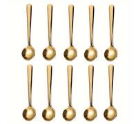 TEMU Juego de 10 cucharas, cuchara para condimentar de acero inoxidable SUS304, cuchara redonda pequeña de mango corto, cuchara de café corta, cuchara de sal de cocina, 3.54 pulgadas, plateado, dorado