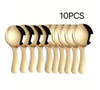 TEMU Juego de 10 Mini Cucharas de Acero Inoxidable - Mango Corto, Perfectas para Helado, Café, Té y Más - Duraderas, Fáciles de Limpiar