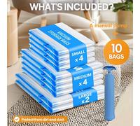 TEMU Juego de 11 Bolsas de Compresión al Vacío con Bomba Manual Portátil, Tamaños Grande + + Pequeño para Ropa y Ropa de Cama - de Almacenamiento para Viajes