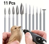 TEMU Juego de 11 brocas de grabado con vástago de 3 mm - Cuchillos de tallado para metal y madera con 11 accesorios intercambiables para diseños de madera intrincados y proyectos de