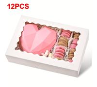 TEMU Juego de 12 cajas de panadería de automática que miden 12 x 8 x 2.5 pulgadas, con ventana. cajas blancas son perfectas para fresas cubiertas , bombas de cacao, donuts, muffins y pasteles.