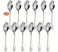 TEMU Juego de 12 cucharas de postre de acero inoxidable | Cuchara de té en relieve, cuchara de postre, cuchara para , uso doméstico, , para lavavajillas