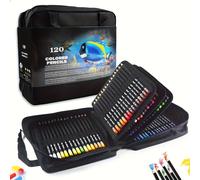 TEMU Juego de 120 lápices a base de aceite de con estuche de madera, media, bolsa portátil con cremallera y clip de bolsillo para artistas, profesionales y