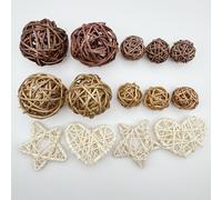 TEMU Juego de 14 bolas de mimbre de ratán surtidos, estrellas y corazones, para proyectos, y decoración del hogar, de material plástico duradero, que varía en tamaño de 3 cm a 6 cm