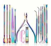 TEMU Juego de 14 piezas de empujador de cutículas y lima de uñas de acero inoxidable - para cuidado de manicura y pedicura, eliminación de esmalte en gel y limpieza de ranuras