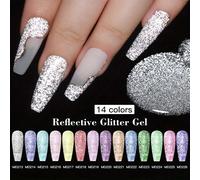 TEMU Juego de 14 Piezas de Esmalte en Gel Reflectante con , Kit de Uñas Holográficas Plateadas, Esmalte en Gel DIY Removible con Lentejuelas Brillantes y Duradero